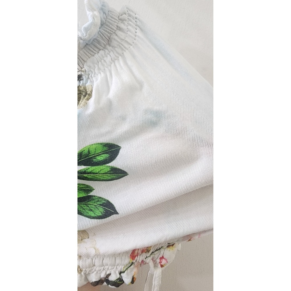 Hemant and Nandita Floral Tiered Mini Dress Smocked Waist Beaded Tassels Small - Picture 14 of 14